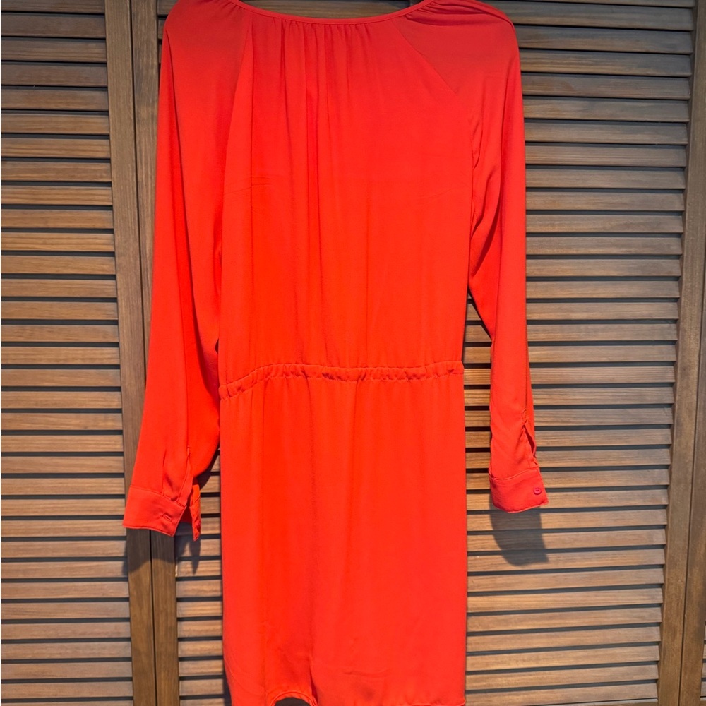 GAP Women's Bright Dark Orange/ Coral Long-Sleeve Drawstring Waist Dress